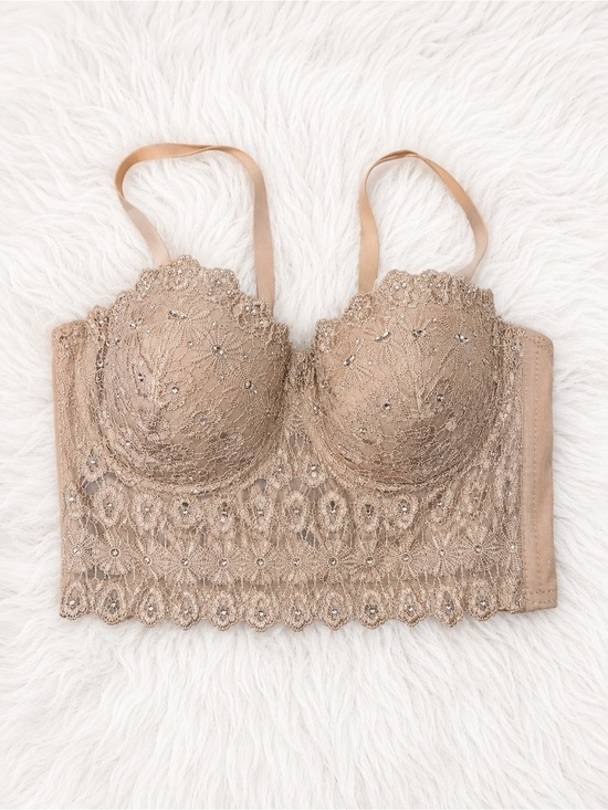 Windsor Other - Windsor Nude Lace Longline Bralette Bustier Crop Top Small Beaded Sequin